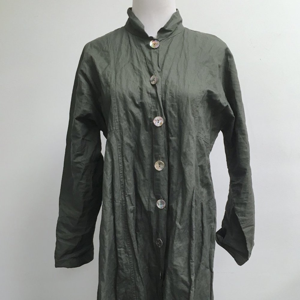 Eleven Stitch design lagenlook oversized olive green tunic dress M made in USA